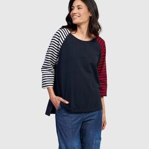 Alembika Harlow raglan boxy large l Navy and Red Striped Long Sleeve Women's Top